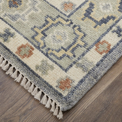 8' X 10' Gray Blue and Taupe Wool Geometric Hand Knotted Area Rug With Fringe