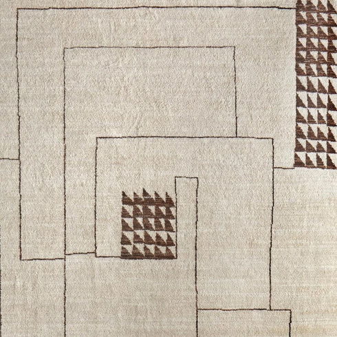 8' X 10' Ivory And Brown Wool Abstract Hand Knotted Area Rug