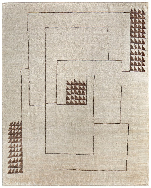 8' X 10' Ivory And Brown Wool Abstract Hand Knotted Area Rug