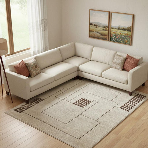 8' X 10' Ivory And Brown Wool Abstract Hand Knotted Area Rug