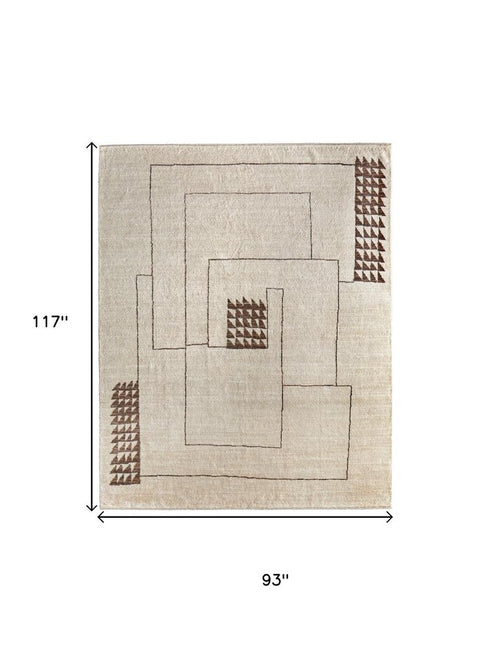 8' X 10' Ivory And Brown Wool Abstract Hand Knotted Area Rug