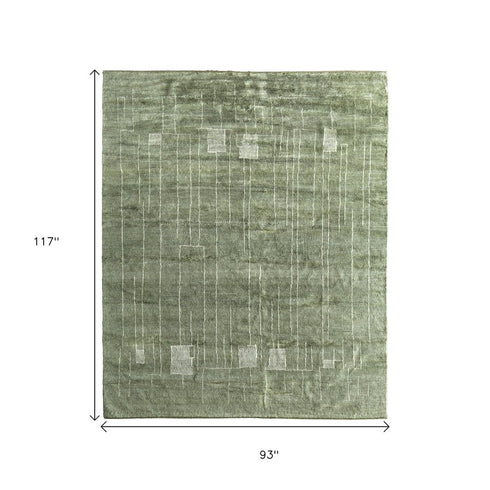 8' X 10' Green And Ivory Abstract Hand Knotted Area Rug