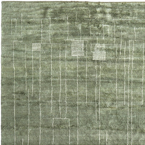 8' X 10' Green And Ivory Abstract Hand Knotted Area Rug