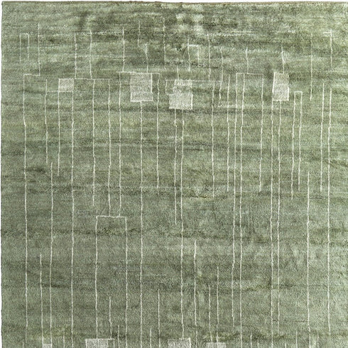 8' X 10' Green And Ivory Abstract Hand Knotted Area Rug