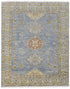 9' X 12' Blue Green And Yellow Geometric Hand Knotted Area Rug With Fringe