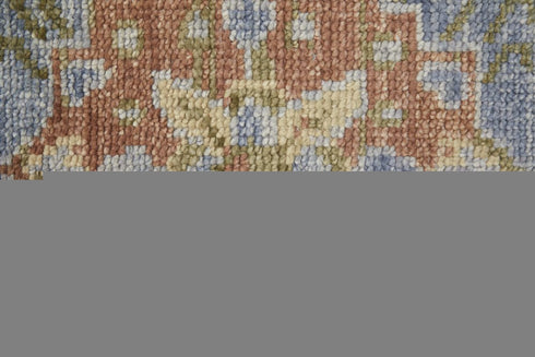 9' X 12' Blue Green And Yellow Geometric Hand Knotted Area Rug With Fringe