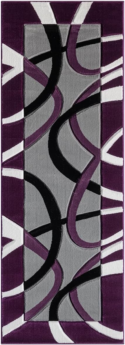 Abstract 3D Wave Lined Carved Modern Area Rug - Multicolor