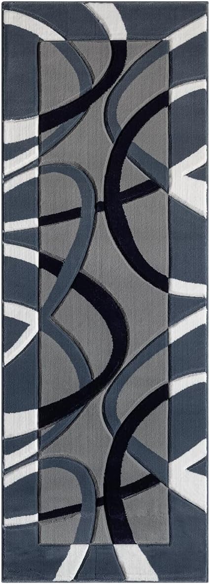 Abstract 3D Wave Lined Carved Modern Area Rug - Multicolor