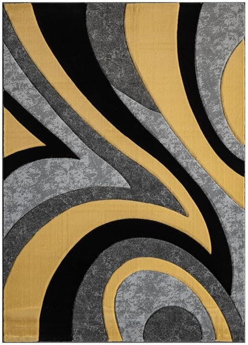 Black and Grey with Red or Yellow Abstract 3D Area Rug