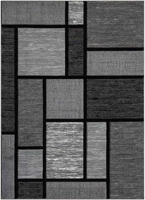 Black, Grey, and Multicolor 3D Carved Modern Area Rug