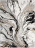 White and Gold with Blue or Black Modern Abstract Flow Area Rug