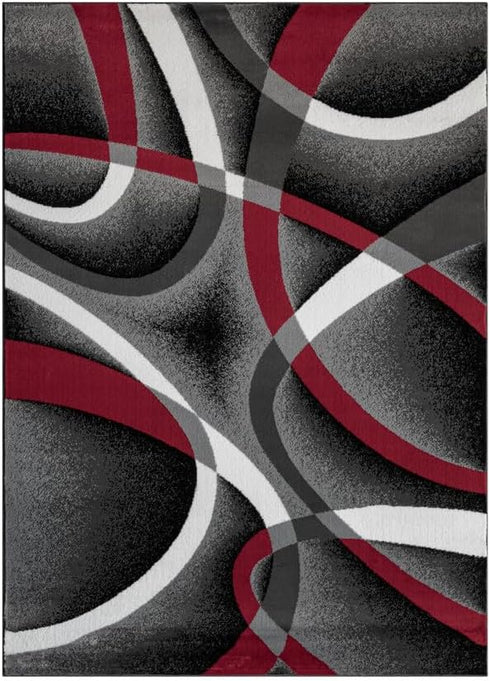 Grey, Black, White Modern Abstract Area Rug
