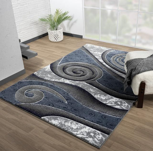 3D Spiral Swirls Modern Area Rug- Multicolor