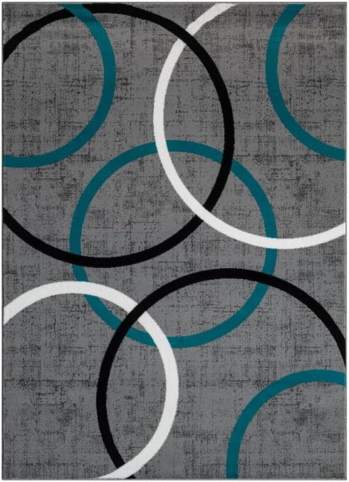 Grey Black and White Multicolor Circles Modern Area Rug