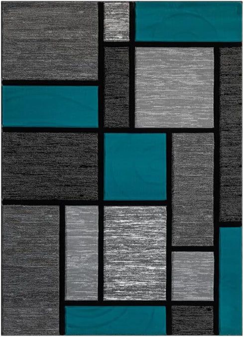 Black, Grey, and Multicolor 3D Carved Modern Area Rug
