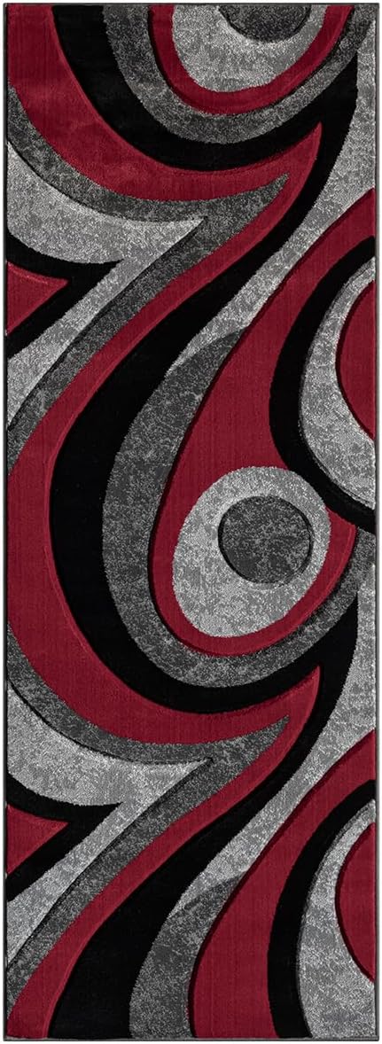 Black and Grey with Red or Yellow Abstract 3D Area Rug