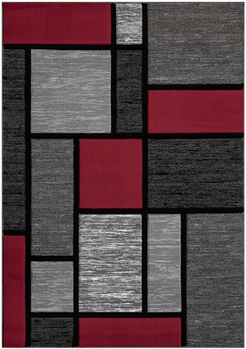 Black, Grey, and Multicolor 3D Carved Modern Area Rug