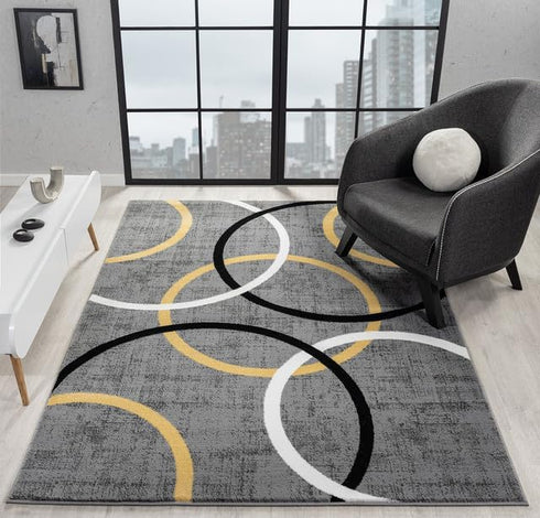 Grey Black and White Multicolor Circles Modern Area Rug