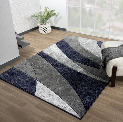 Modern Abstract Wave 3D Carved Stitched Area Rug
