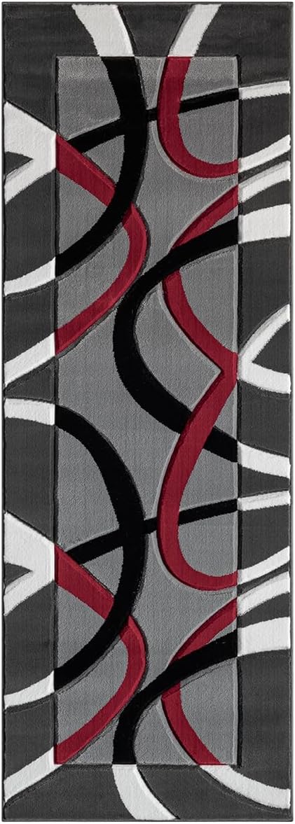 Abstract 3D Wave Lined Carved Modern Area Rug - Multicolor