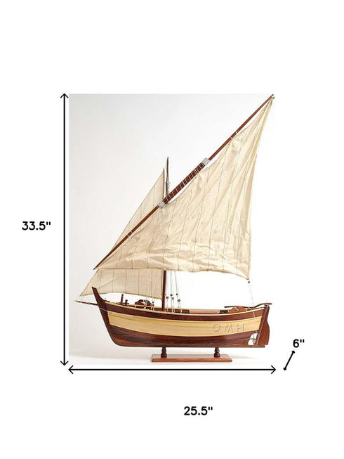 34" Unfinished Wood Hand Painted Model Boat