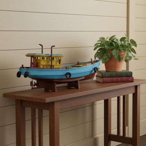 13" Unfinished Wood Hand Painted Model Boat