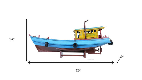 13" Unfinished Wood Hand Painted Model Boat