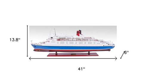 14" Unfinished Wood Hand Painted Model Boat