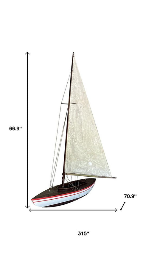 67" Unfinished Wood Hand Painted Model Boat