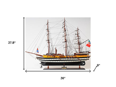 38" Unfinished Wood Hand Painted Boat Model Boat