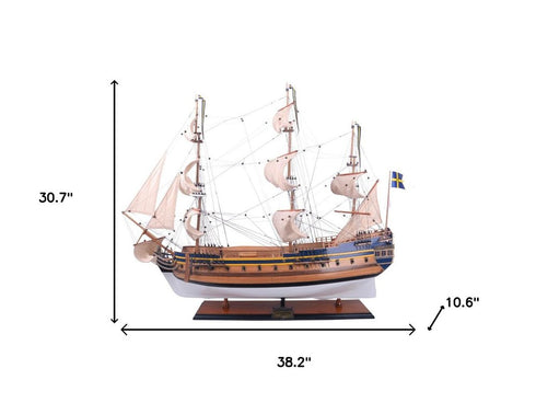 31" Unfinished Wood Hand Painted Model Boat