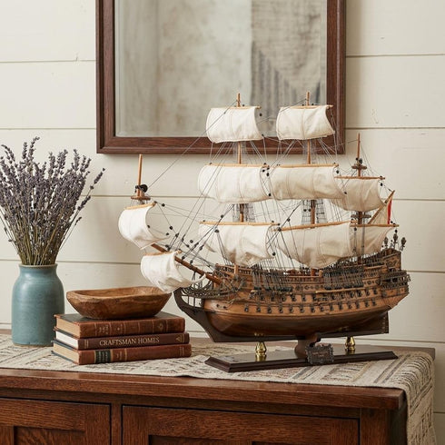 26" Unfinished Wood Hand Painted Model Boat