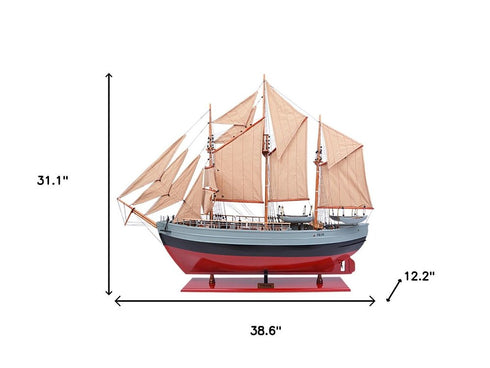 31" Unfinished Wood Hand Painted Model Boat