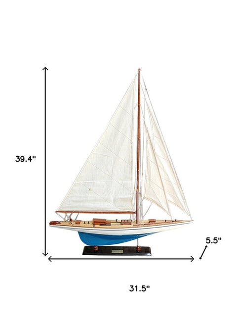 39" Unfinished Wood Hand Painted Model Boat