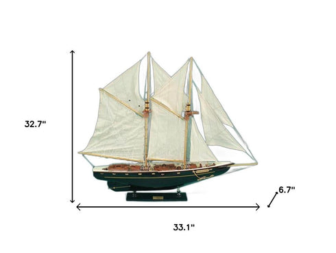33" Unfinished Wood Hand Painted Model Boat
