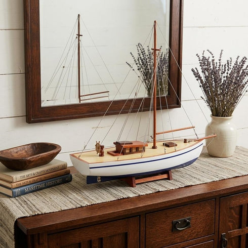 30" Unfinished Wood Hand Painted Model Boat