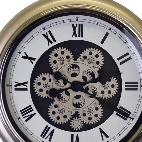 16" Champagne White And Black Metal Skeleton Exposed Gear Pocket Watch Wall Clock