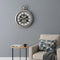 16" Champagne White And Black Metal Skeleton Exposed Gear Pocket Watch Wall Clock