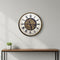 18" Antiqued Gold White And Black Metal Silent Skeleton Exposed Gear Round Wall Clock