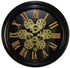 13" Black Orange And Gold Metal Silent Skeleton Distressed Exposed Gear Round Wall Clock