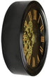 13" Black Orange And Gold Metal Silent Skeleton Distressed Exposed Gear Round Wall Clock