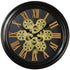 13" Black Orange And Gold Metal Silent Skeleton Distressed Exposed Gear Round Wall Clock