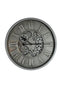 18" Silver And Black Metal Silent Skeleton Exposed Gear Round Wall Clock