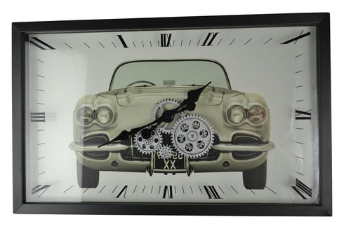 23" Black Silver And White Metal Silent Analog Exposed Gear Wall Clock