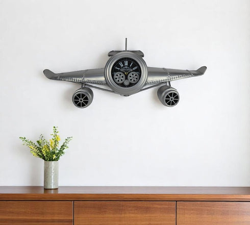 34" Silver And Black Metal Silent Analog Exposed Gear Novelty Wall Clock