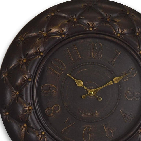20" Brown And Gold Heavy Duty Plastic Silent Analog Round Wall Clock