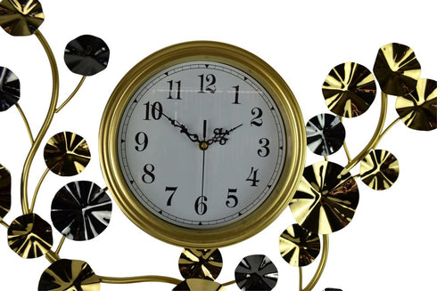 27" Gold Silver And White Metal Silent Analog Floral Novelty Wall Clock