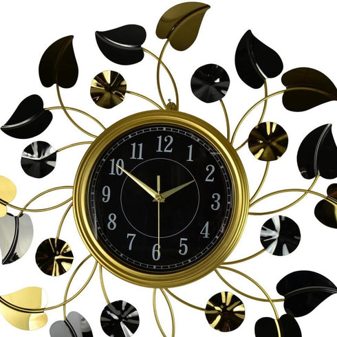 24" Gold Black And Silver Metal Silent Analog Floral Round Wall Clock