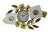 37" Gold And White Metal Silent Analog Floral Oval Wall Clock