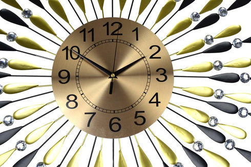 27" Gold And Black Metal Silent Analog Starburst Wall Clock
